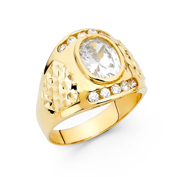 14K Yellow Gold CZ Men's Ring